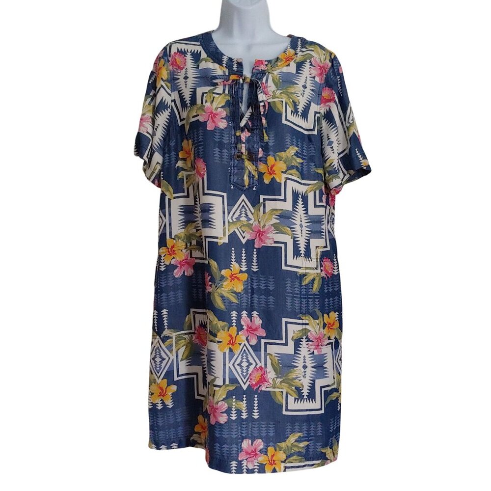 Tommy Bahama / Pendleton Navy Blue Floral Geometric Shift Dress